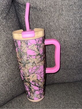 Simply Southern Pink Camouflage Travel Mug with Straw and Handle